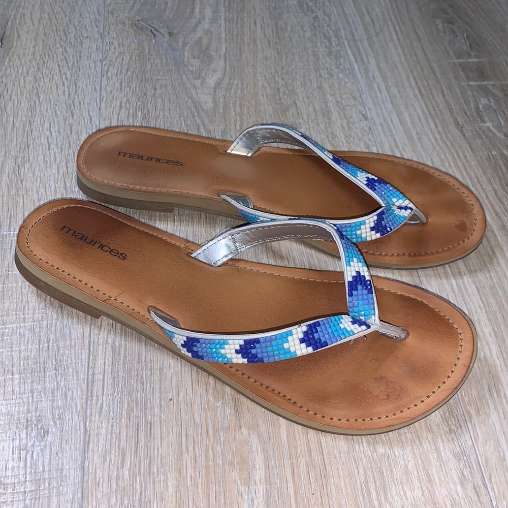 Maurices blue beaded flip flops